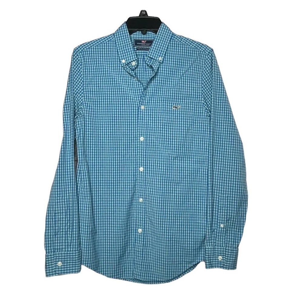 Vineyard Vine's Men's Slim Fit Tucker Blue Gingham Button Down Shirt XS